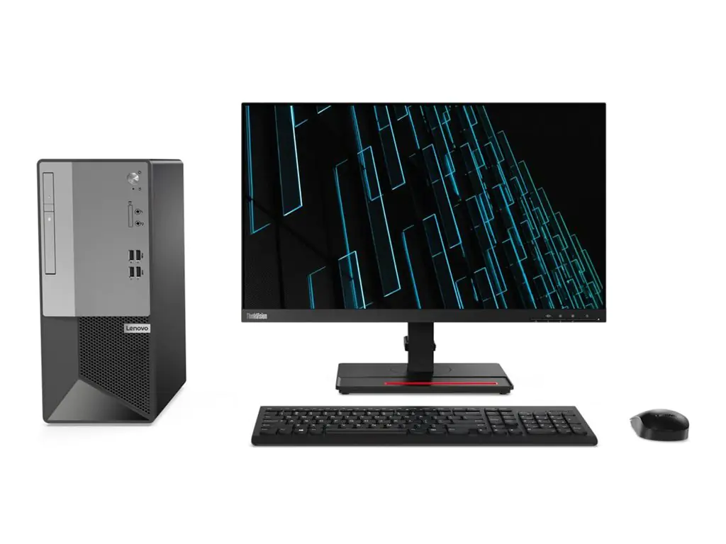 Lenovo V50t Gen 2-13IOB 11QE - Tower - Core i3 10105 / 3.7 GHz - RAM 8 GB - SSD 256 GB - NVMe - DVD-Writer - UHD Graphics 630 - GigE - Win 10 Pro 64-Bit - Monitor: keiner - Tastatur: Deutsch - silberne Blende, schwarz (Gestell)