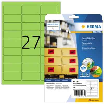 HERMA Etikett 5143 63,5x29,6mm neongrün 540 St./Pack. HERMA Etikett 5143 63,5x29,6mm neongrün 540 St./Pack.