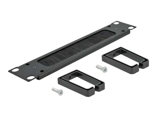 Delock Cable Management Brush Strip with 2 hooks - Kabelführungspanel mit Bürste - Schwarz - 1U - 25.4 cm (10")