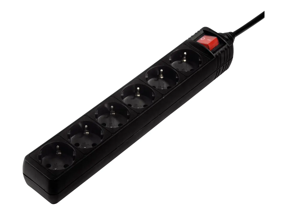 Hama Distribution Panel 6-Way 45° with Switch - Steckdosenleiste - Wechselstrom 230 V - Ausgangsanschlüsse: 6 - 1.4 m Schnur - Schwarz (Packung mit 15) 00030394