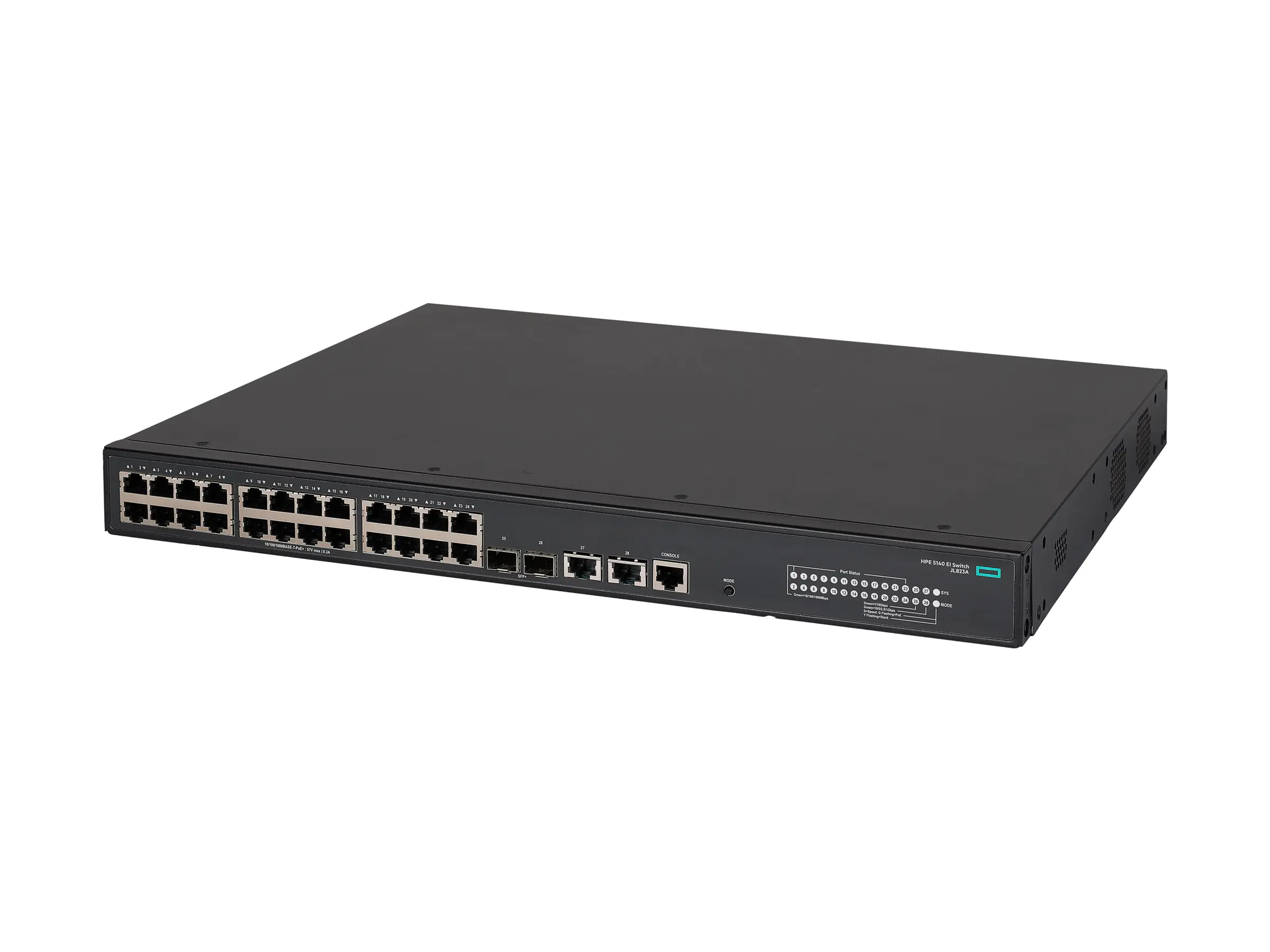 HPE FlexNetwork 5140 24G PoE+ 2SFP+ 2XGT EI - Switch - L3 - Smart - 24 x 10/100/1000 (PoE+) JL823A