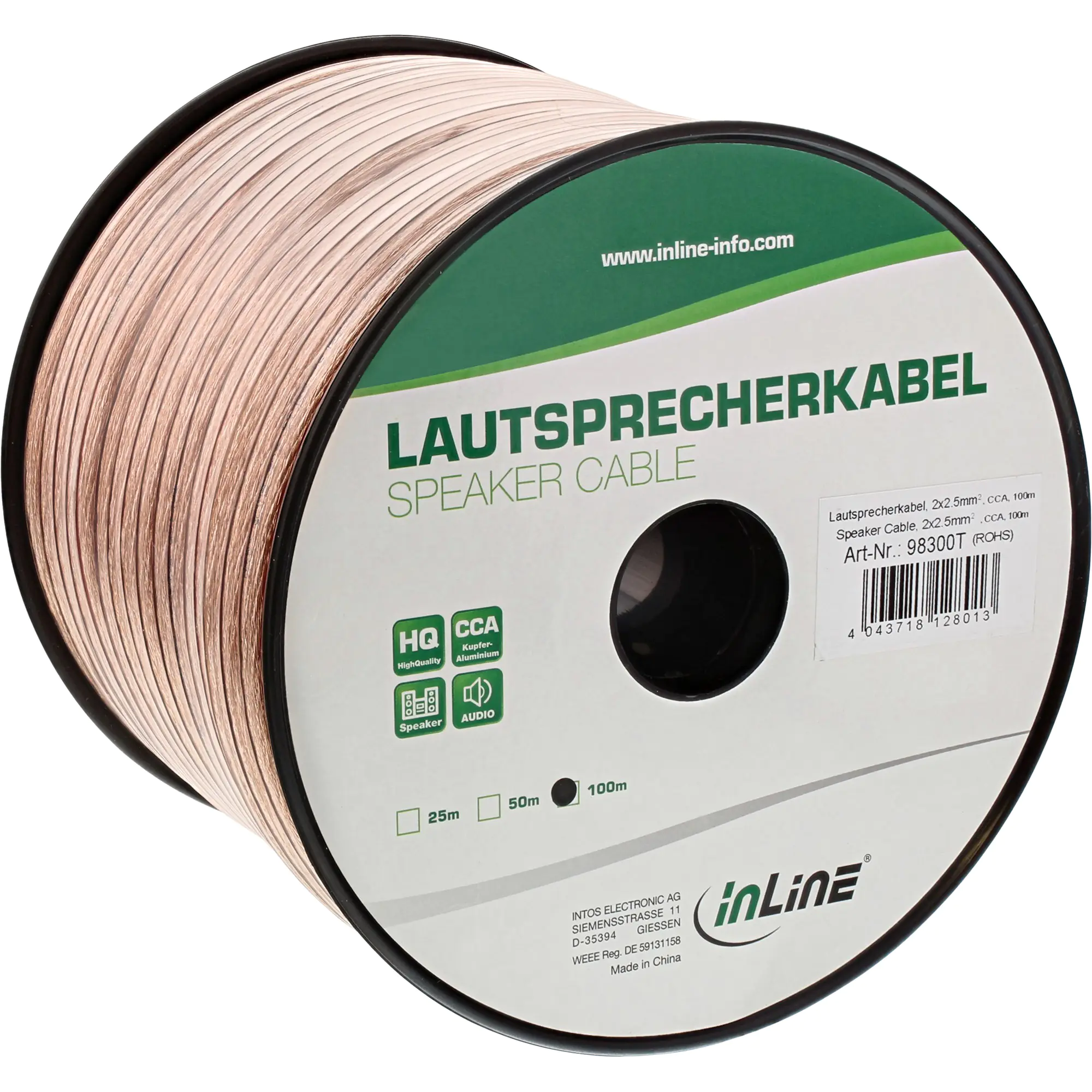 InLine - Lautsprecherkabel - 2.5 mm² - ohne Stecker zu ohne Stecker - 50 m - durchsichtig