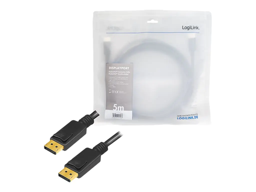 LogiLink - DisplayPort-Kabel - DisplayPort (M) eingerastet zu DisplayPort (M) eingerastet - 5 m - 8K Unterstützung, FEC - Schwarz