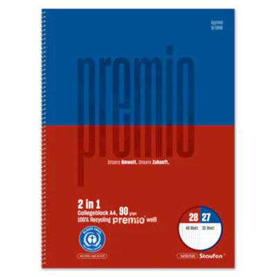 Staufen Collegeblock Premio Twice 27/28 liniert und kariert DIN A4 - Bürokleinmaterial 040839000