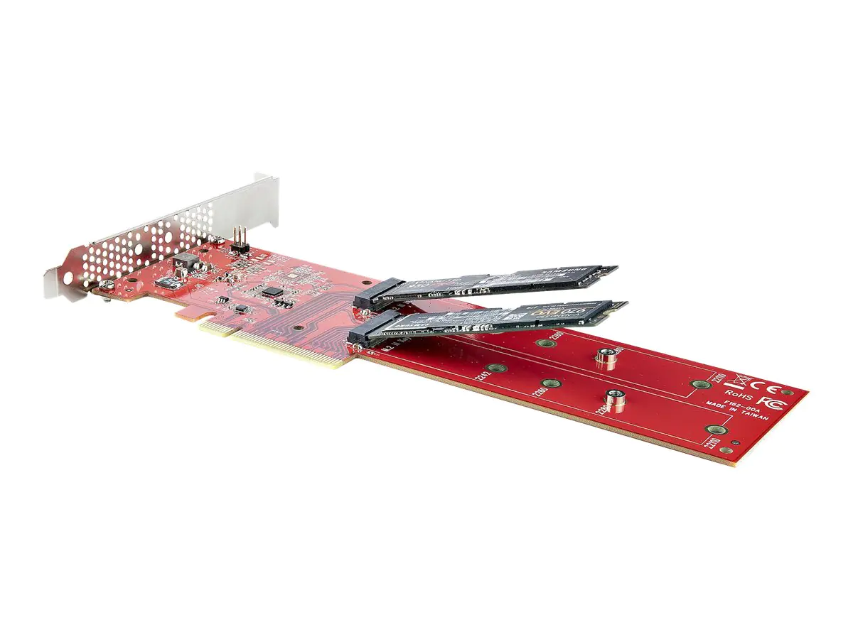 StarTech Dual M 2 PCIe AdapterKarte, PCIe x8/ x16 auf Dual AHCI oder NVMe M.2 SSDs, PCI Express 4.0, 7,8GB/s pro Laufwerk, Bifurkation Erforderlich - Windows/Linux Kompatibel (DUAL-M2-PCIE-CARD-B) - Schnittstellenadapter - M.2 - Erweiterungsschlitz auf 2 StarTech Dual M 2 PCIe AdapterKarte, PCIe x8/ x16 auf Dual AHCI oder NVMe M.2 SSDs, PCI Express 4.0, 7,8GB/s pro Laufwerk, Bifurkation Erforderlich - Windows/Linux Kompatibel (DUAL-M2-PCIE-CARD-B) - Schnittstellenadapter - M.2 - Erweiterungsschlitz auf 2