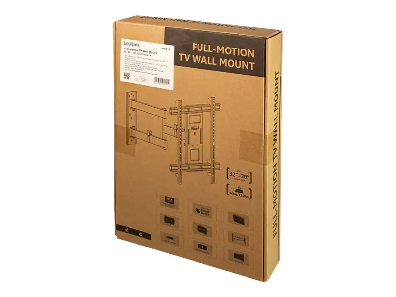 LogiLink - Klammer - Voll beweglich - für LCD-TV / gekrümmter LCD-TV - Kunststoff, Stahl, Acrylnitril-Butadien-Styrol (ABS) - Schwarz - Bildschirmgröße: 81.3-177.8 cm (32"-70") - Wandmontage