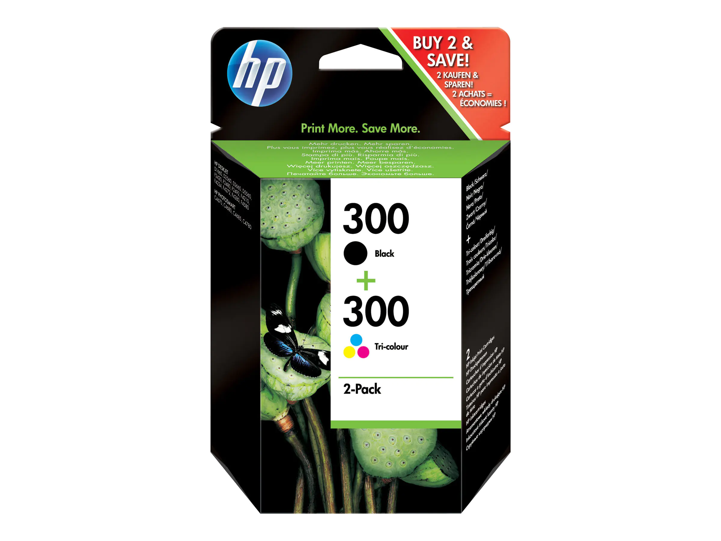 HP 300 - 2er-Pack - Schwarz, Farbe (Cyan, Magenta, Gelb) - Original - Tintenpatrone - für Deskjet D1663, D1668, D2680, D5560, F2420, F4213, F4580; Envy 100 D410, 11X D411, 120