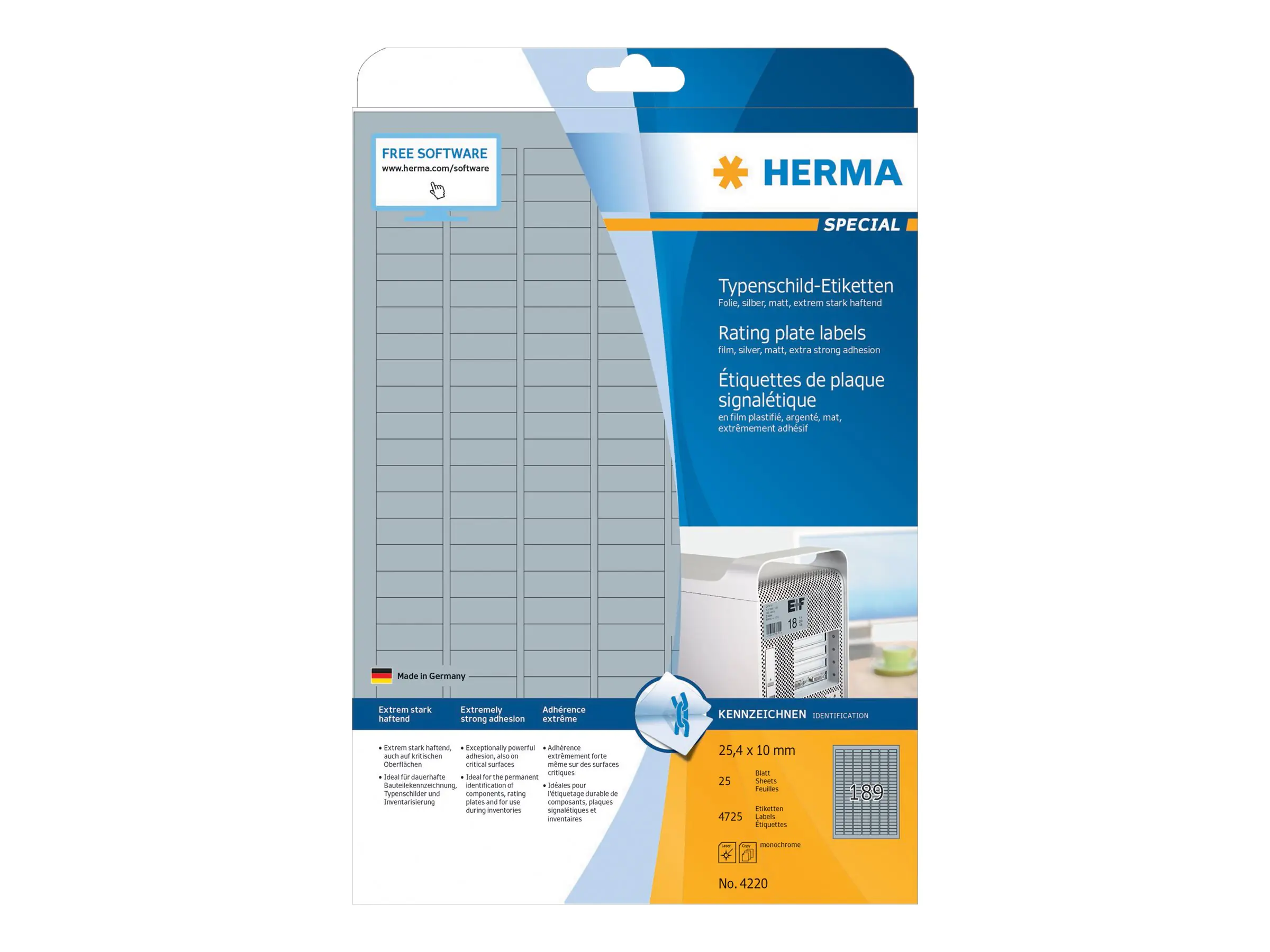 HERMA Etikett Typenschild 4220 25x10mm silber 4.725 St./Pack.