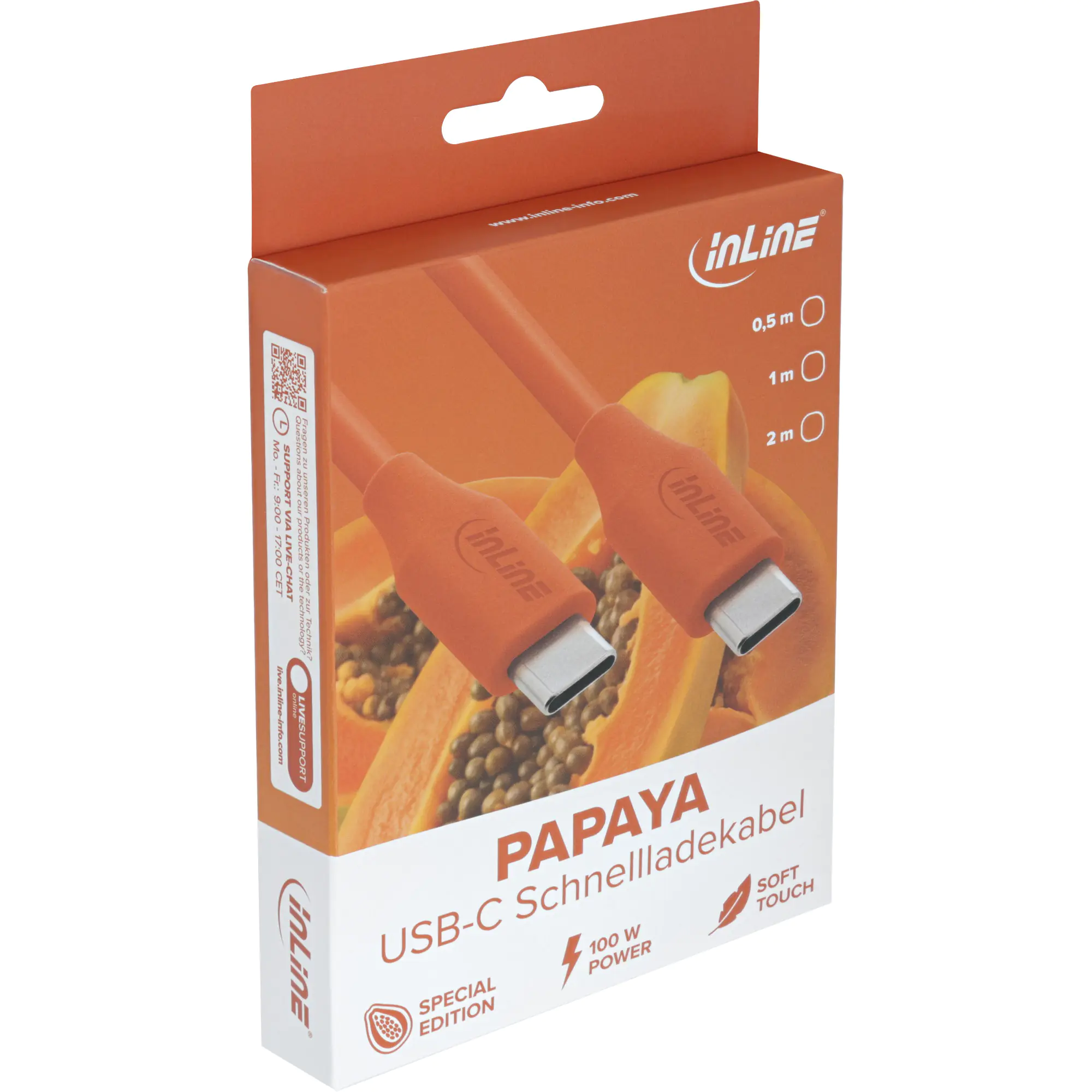 InLine USB 2.0 Kabel - USB-C Schnellladekabel 100W - Papaya/orange 0,5m