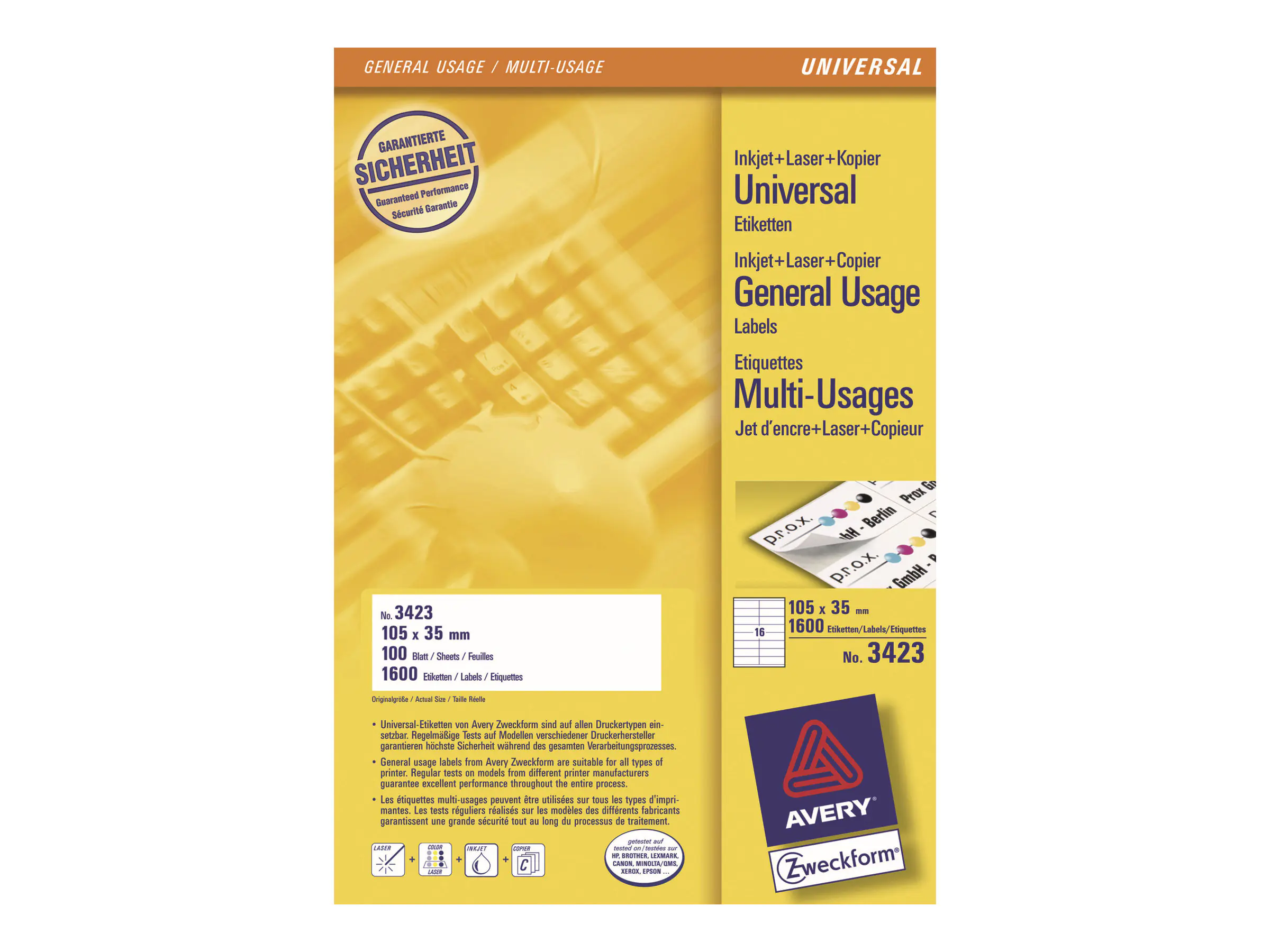 Avery Zweckform Universaletikett 3423 105x35mm weiß 1.600 St./Pack