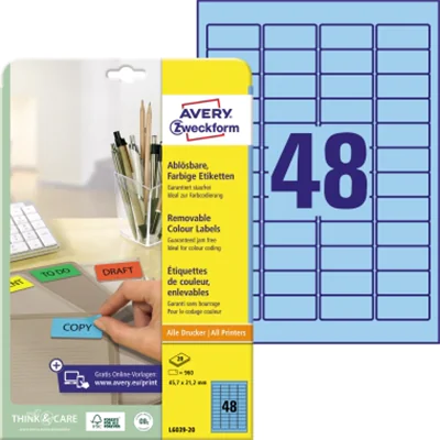 Avery Zweckform Etikett L6039-20 45,7x21,2mm blau 960 St./Pack. Avery Zweckform Etikett L6039-20 45,7x21,2mm blau 960 St./Pack.