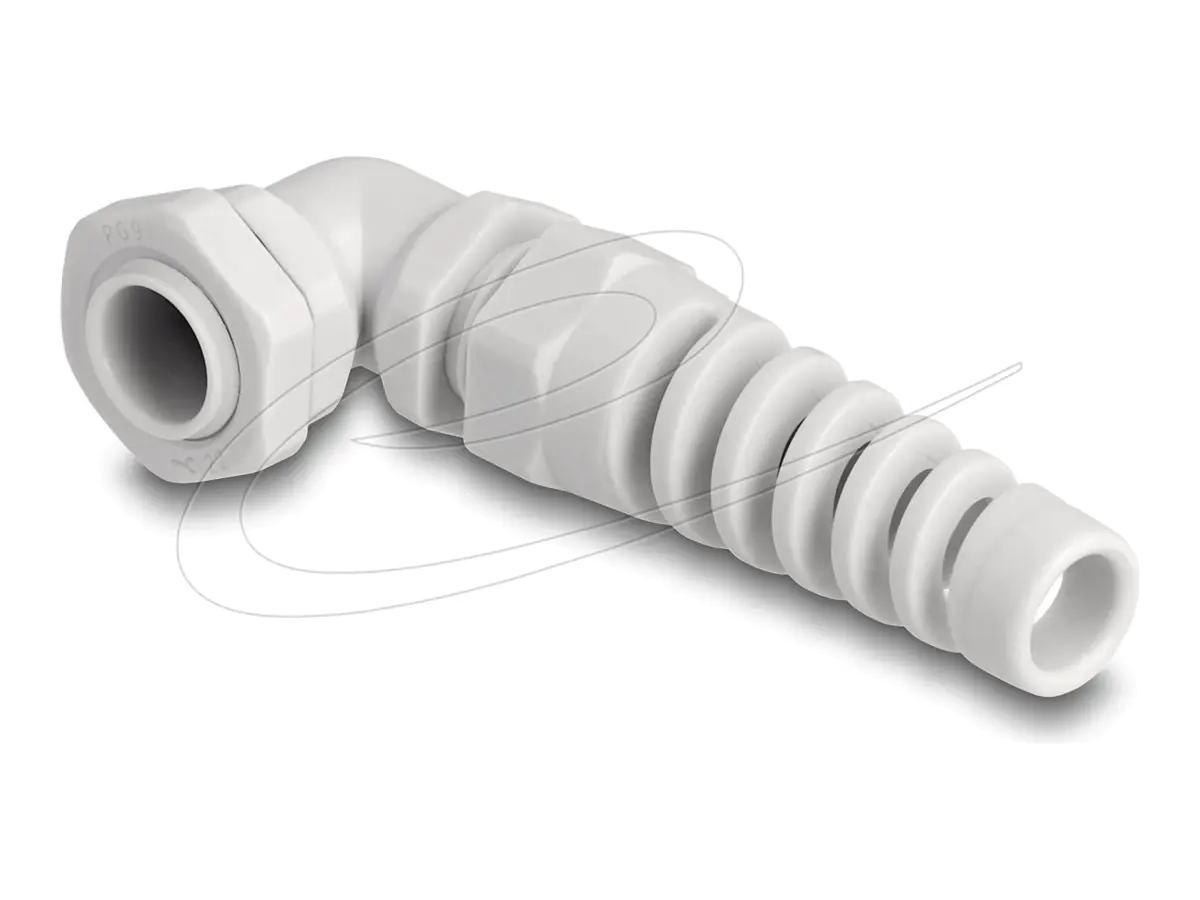 Delock Kabelverschraubung - 90° gewinkelt, PG9, mit Zugentlastung - gray (RAL 7035) 60582