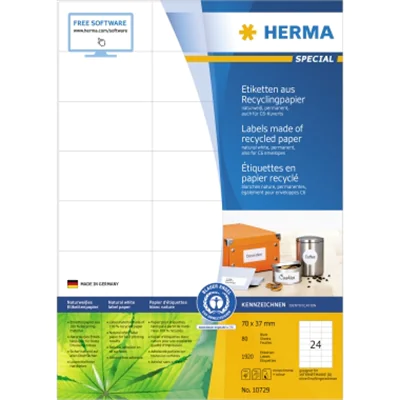HERMA Universaletikett Recycling 70 x 37 mm (B x H) nicht wieder ablösbar Papier, 100 % recycelt naturweiß 1.920 Etik./Pack.