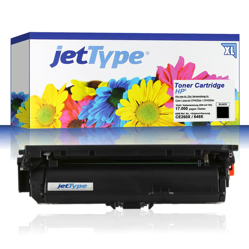 jetType Toner kompatibel zu HP CE260X 649X schwarz 17.000 Seiten Große Füllmenge 1 Stück jetType Toner kompatibel zu HP CE260X 649X schwarz 17.000 Seiten Große Füllmenge 1 Stück