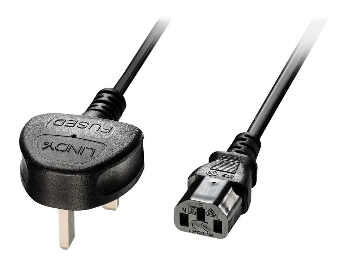 Lindy - Stromkabel - BS 1363A (M) bis IEC 60320 C13 - 3 m - geformt - Schwarz - Großbritannien und Nordirland