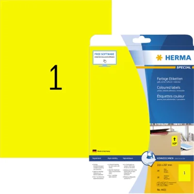 HERMA Etikett SPECIAL 4421 210x297mm gelb 20 St./Pack. HERMA Etikett SPECIAL 4421 210x297mm gelb 20 St./Pack.