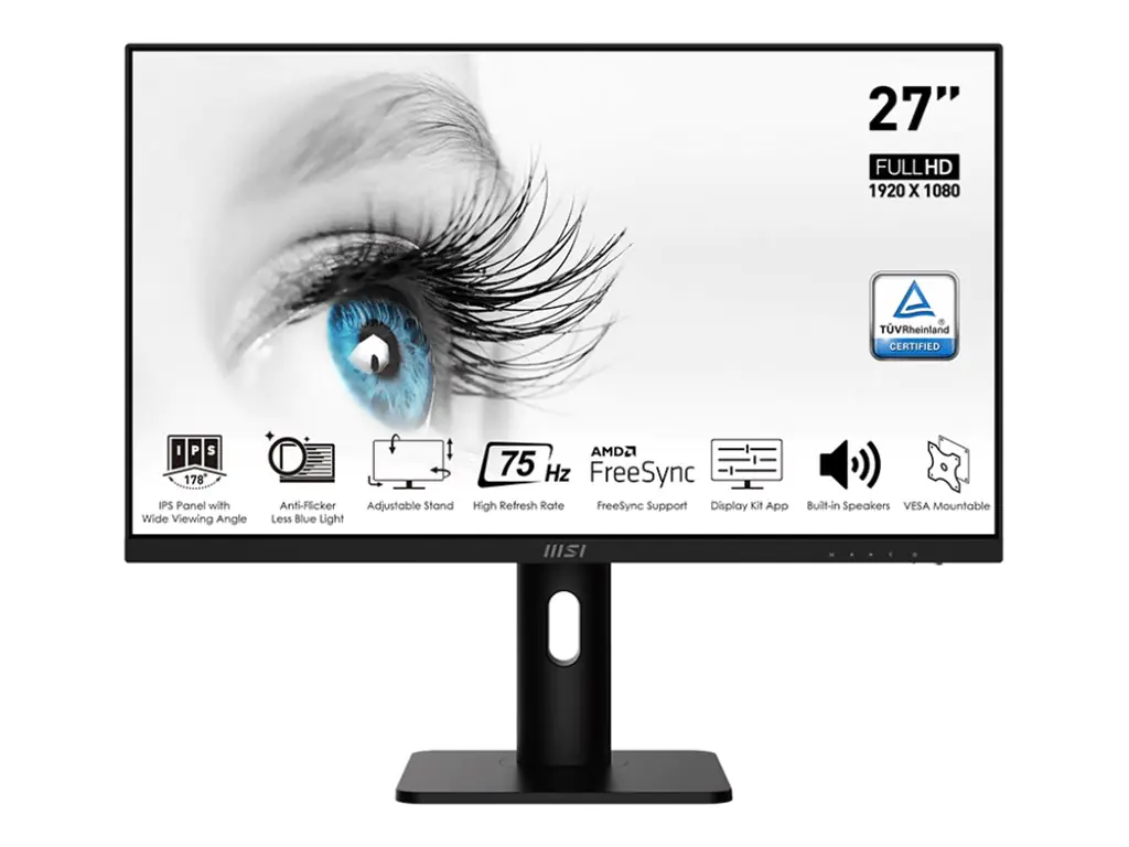 MSI PRO MP273P - LED-Monitor - 69 cm (27") - 1920 x 1080 Full HD (1080p) @ 75 Hz - IPS - 250 cd/m² - 1000:1 - 5 ms - HDMI, DisplayPort - Lautsprecher - Schwarz