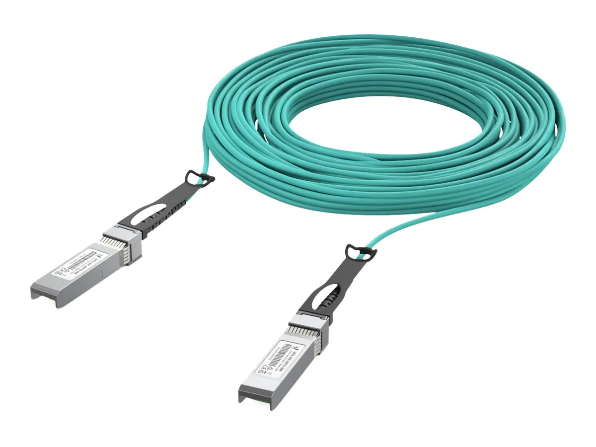Ubiquiti - 10GBase-AOC direct attach cable - SFP+ zu SFP+ - 30 m - 3 mm - Glasfaser - Active Optical Cable (AOC) - Aquamarin