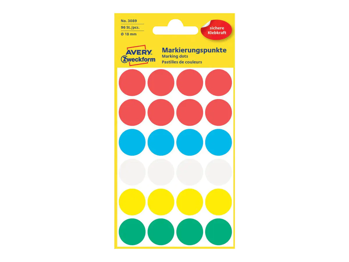 Avery Zweckform Markierungspunkt 3089 18mm farb. sort. 96 St./Pack.