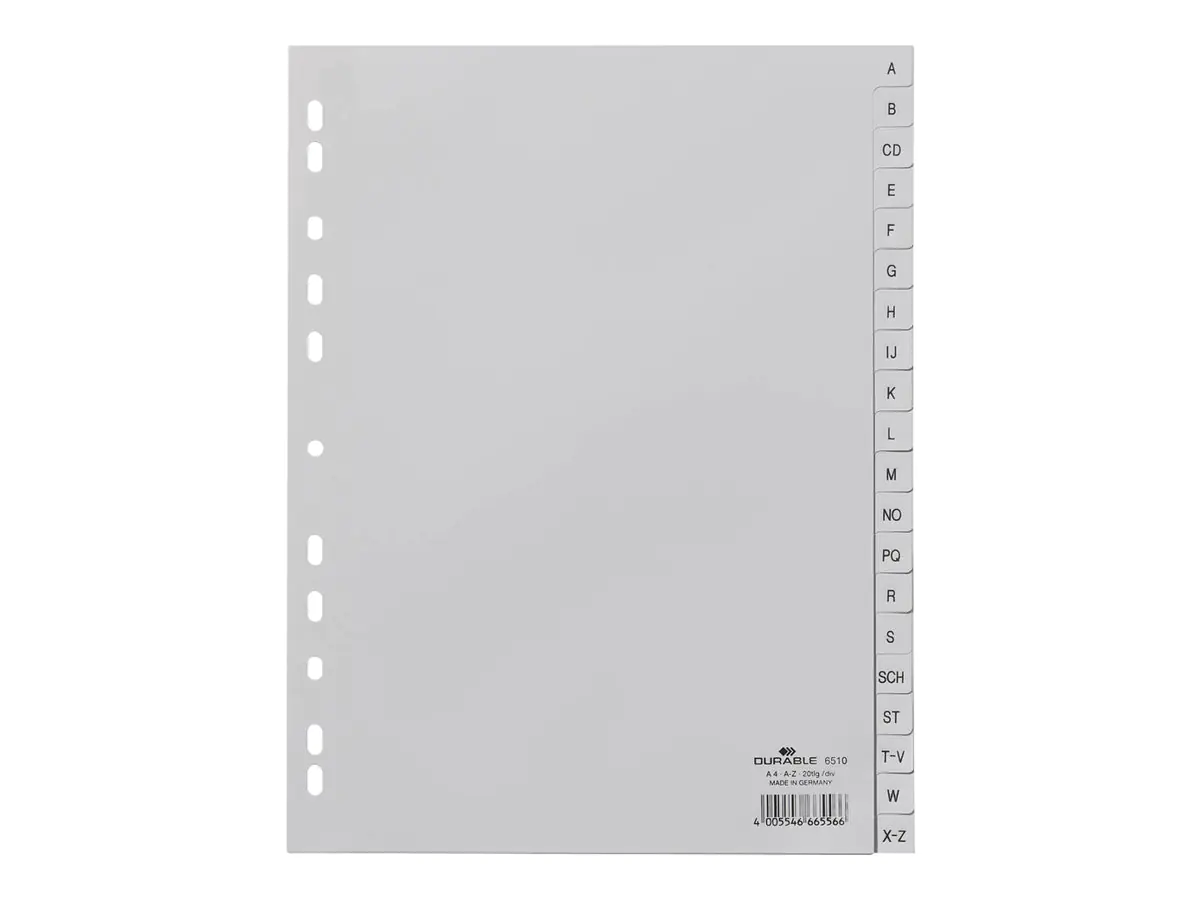 DURABLE Register 651010 DIN A4 volldeckend A-Z 20tlg. PP grau