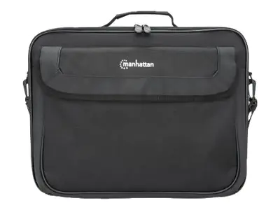 Manhattan Cambridge Laptop Bag 15.6", Clamshell Design, Black, LOW COST, Accessories Pocket, Document Compartment on Back, Shoulder Strap (removable), Equivalent to Targus TAR300, Notebook Case, Three Year Warranty - Notebook-Tasche - 39.6 cm (15.6")