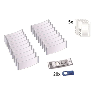 badgepoint® Namensschild polar® classic 64 x 22 mm (B x H) inkl. 5 Bogen (120 Namenskarten) Papier A4 weiß Magnet metall 20 St./Pack.