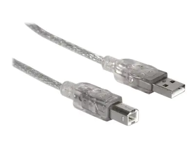 Manhattan USB-A to USB-B Cable, 3m, Male to Male, Translucent Silver, 480 Mbps (USB 2.0), Hi-Speed USB, Lifetime Warranty, Polybag - USB-Kabel - USB (M) zu USB Typ B (M) - USB 2.0 - 3 m - geformt - Tanslucent Silver