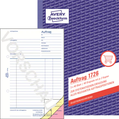 Avery Zweckform Auftragsformular 1726 DIN A5 3x40Blatt Avery Zweckform Auftragsformular 1726 DIN A5 3x40Blatt