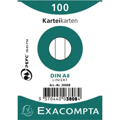 Exacompta Karteikarte 3808B DIN A8 liniert weiß 100 St./Pack. Exacompta Karteikarte 3808B DIN A8 liniert weiß 100 St./Pack.