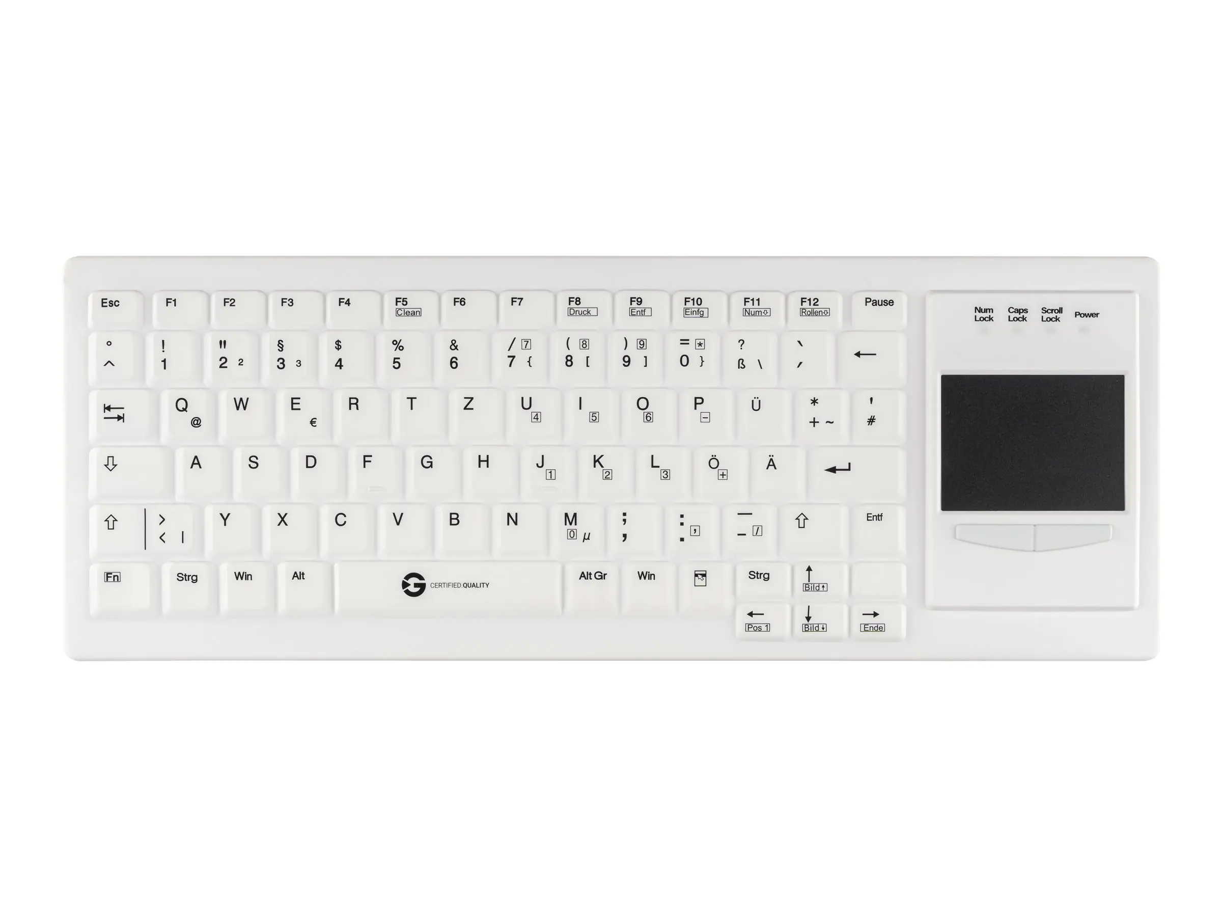 CleanType Xtra Touch Protect WL - Tastatur - 75% - compact TKL - mit Touchpad - kabellos - 2.4 GHz - QWERTZ - Deutsch - weiß CleanType Xtra Touch Protect WL - Tastatur - 75% - compact TKL - mit Touchpad - kabellos - 2.4 GHz - QWERTZ - Deutsch - weiß