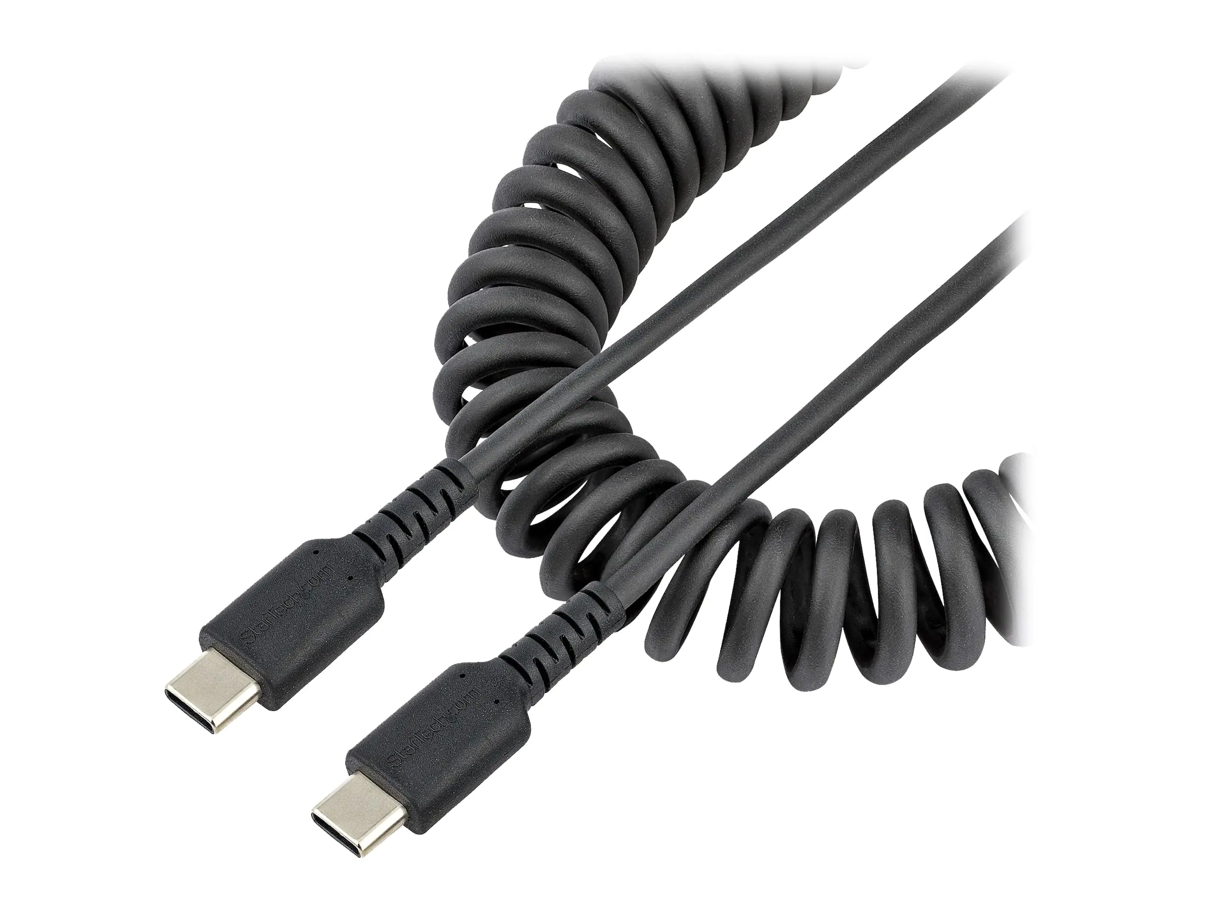 StarTech 50cm USB C auf USB C Kabel, hochbelastbares Spiralkabel zum Laden und Synchronisieren, USB C 2.0 Kabel, robuste Aramidfaser, Schnellladekabel mit EMI Schutz, schwarz (R2CCC-50C-USB-CABLE) - USB-Kabel - 24 pin USB-C (M) zu 24 pin USB-C (M) - USB 2