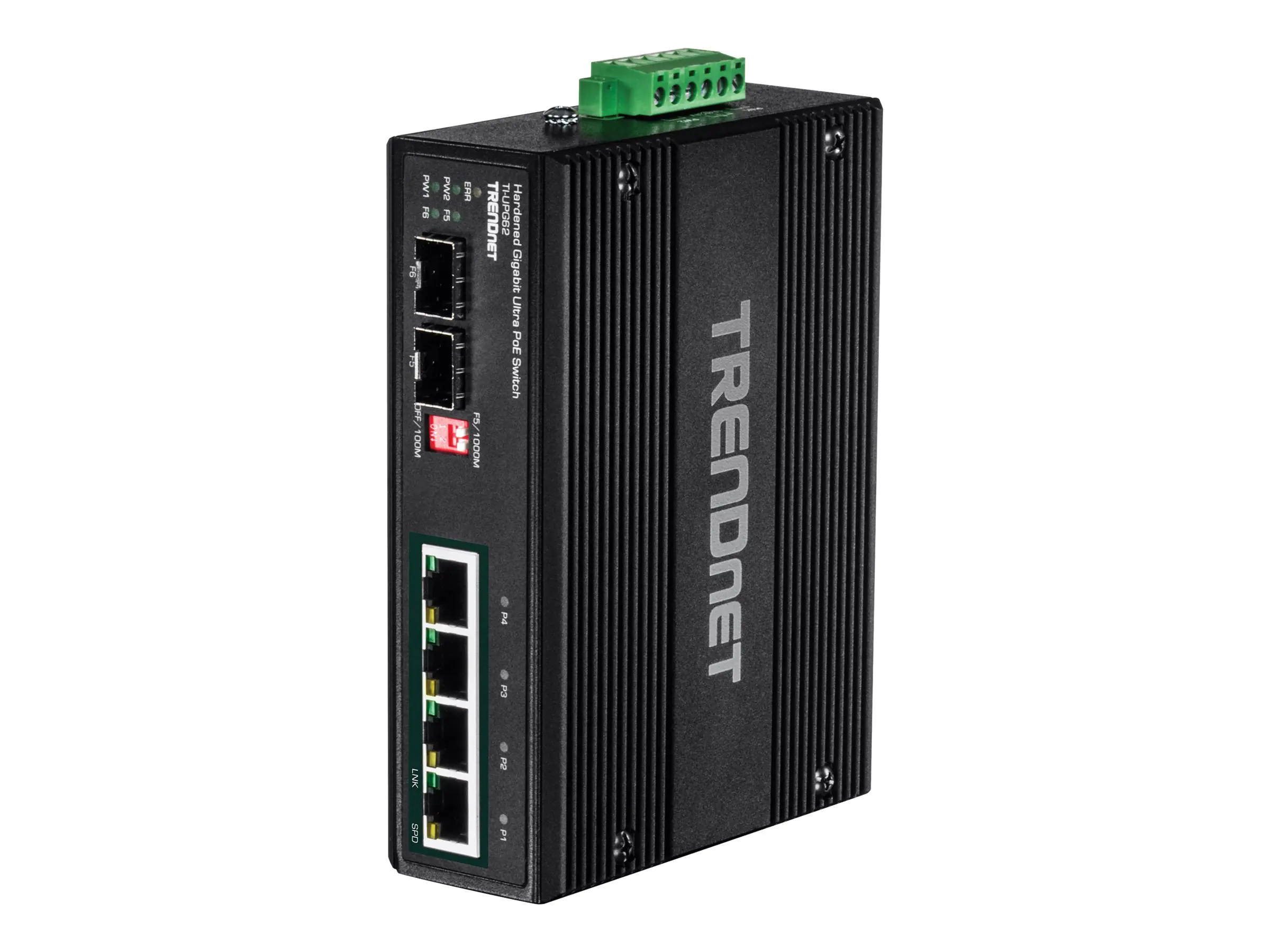 TRENDnet TI-UPG62 - Switch - unmanaged - 4 x 10/100/1000 (PoE+) + 2 x Gigabit SFP - an DIN-Schiene montierbar, wandmontierbar - PoE+ (240 W) - Gleichstrom