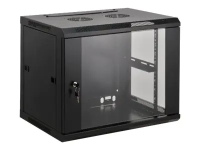 Intellinet Network Cabinet, Wall Mount (Standard), 12U, Usable Depth 350mm/Width 540mm, Black, Assembled, Max 60kg, Metal & Glass Door, Back Panel, Removeable Sides,Suitable also for use on desk or floor,19",Parts for wall install (eg screws/rawl