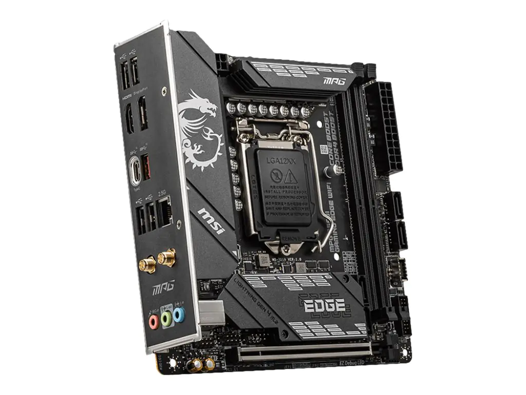 MSI MPG B560I GAMING EDGE WIFI - Motherboard - Mini-ITX - LGA1200-Sockel - B560 Chipsatz - USB-C Gen2, USB-C Gen1, USB 3.2 Gen 1, USB 3.2 Gen 2 - 2.5 Gigabit LAN, Wi-Fi 6, Bluetooth - Onboard-Grafik (CPU erforderlich) - HD Audio (8-Kanal)