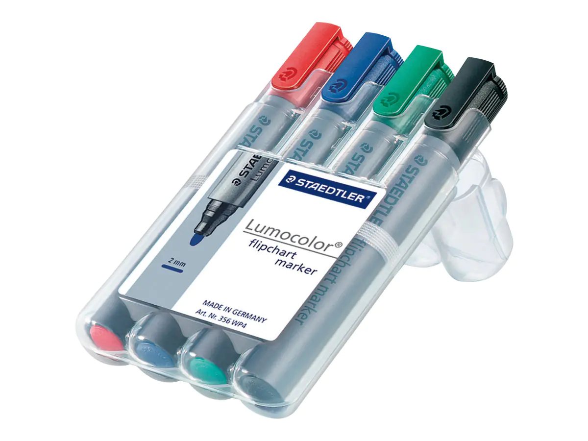 STAEDTLER Lumocolor - Marker - für Flipchart - Schwarz, Rot, Blau, Grün - wasserbasierte Tinte - 2 mm (Packung mit 4) 356 WP4