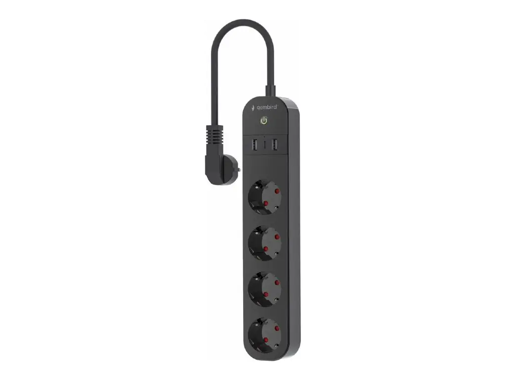 Gembird TSL-PS-S4U-01 - Smart Power-Steckdosenleiste - Wechselstrom 230 V - 3680 Watt - Wi-Fi - Eingabe, Eingang Typ F - Ausgangsanschlüsse: 4 (Typ F, 2 x USB, USB-C)