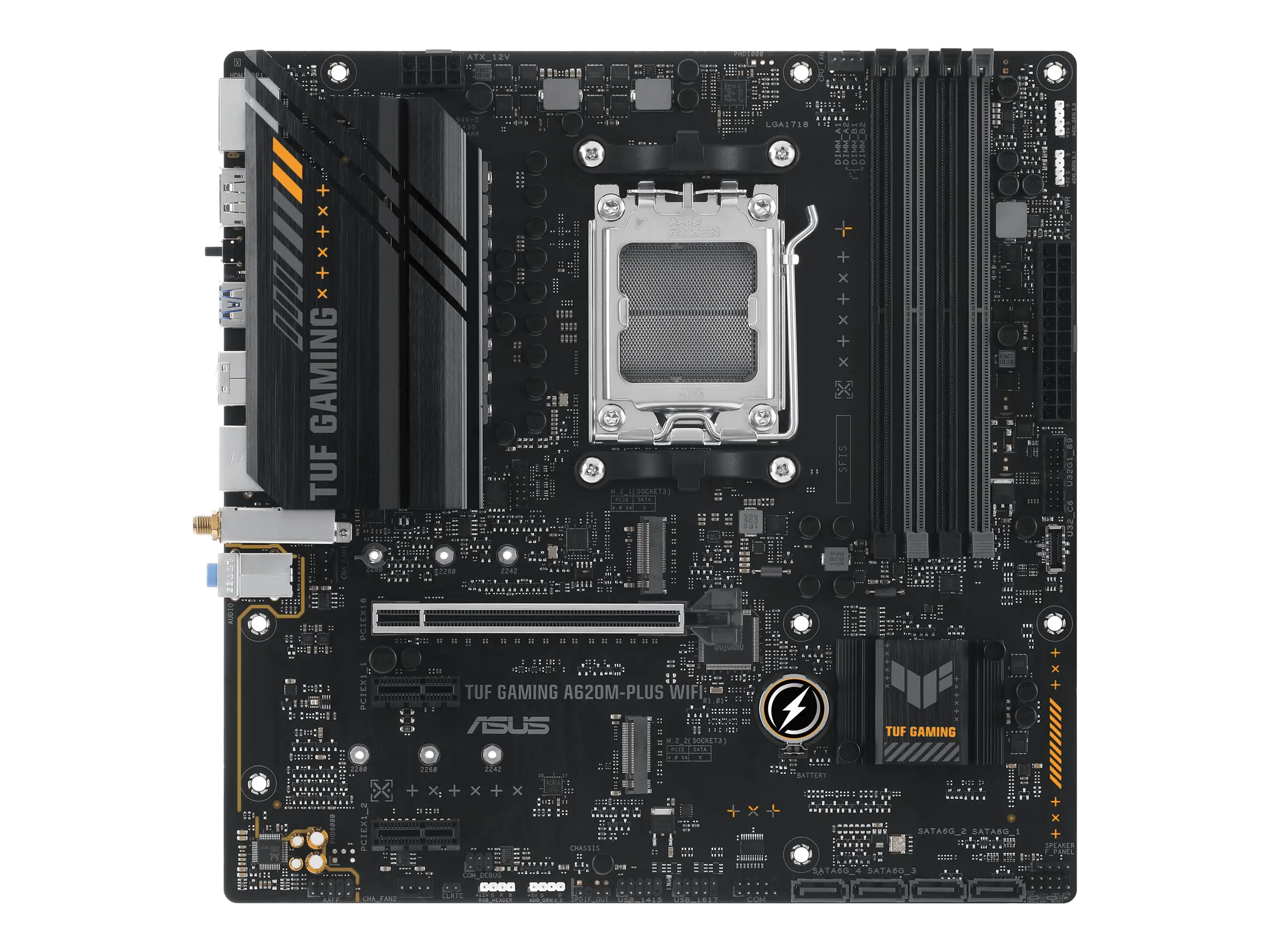 ASUS TUF GAMING A620M-PLUS WIFI - Motherboard - micro ATX - Socket AM5 - AMD A620 Chipsatz - USB 3.2 Gen 1, USB-C 3.2 Gen 1 - Gigabit LAN, 2.5 Gigabit LAN, Bluetooth, Wi-Fi - Onboard-Grafik (CPU erforderlich) - HD Audio (8-Kanal)