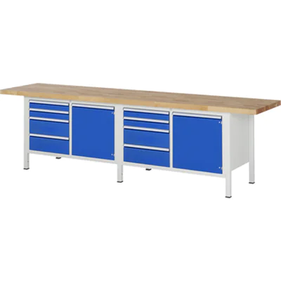 RAU Werkbank 8000 3.000 x 840-1.040 x 700 mm (B x H x T) enzianblau lichtgrau