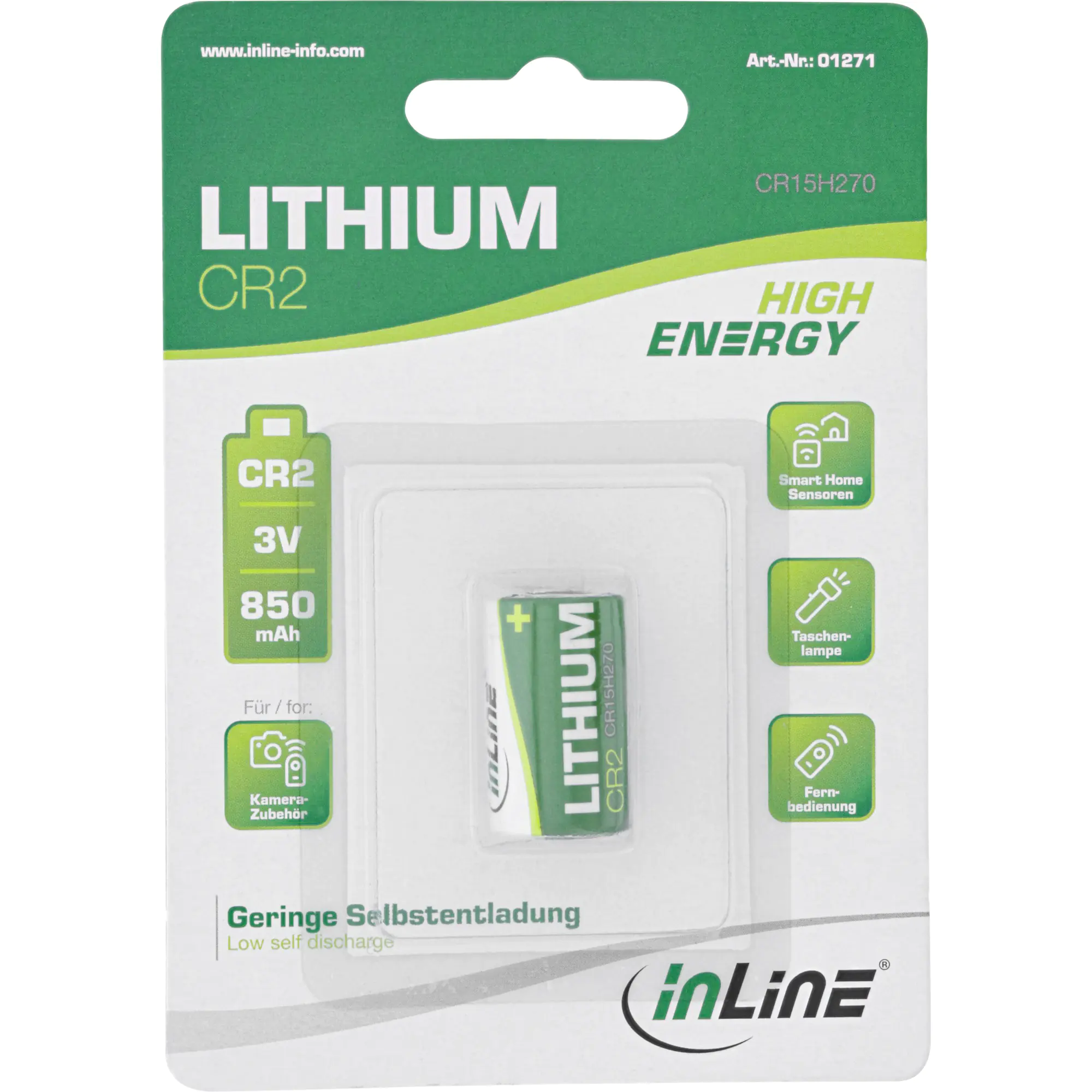 InLine Lithium High Energy Batterie - Fotobatterie - CR2 - 3V 850mAh - 1er Pack 01271