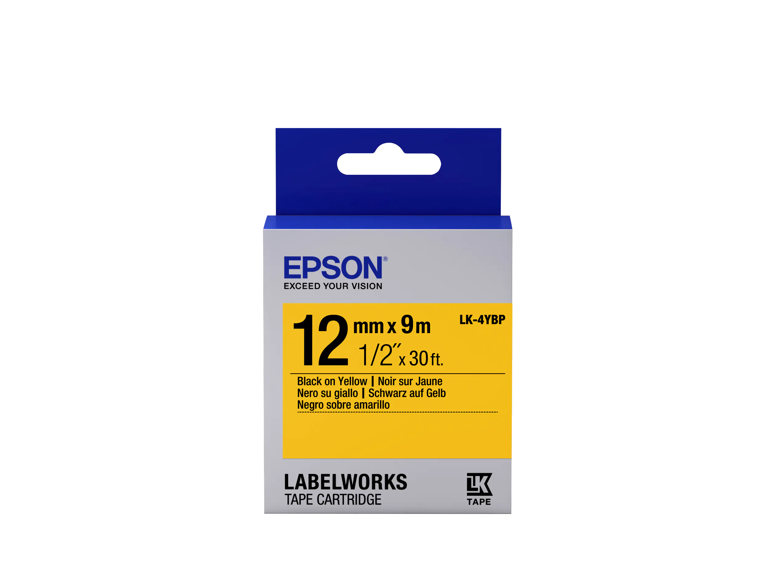 Epson LabelWorks LK-2YBP - Schwarz auf Gelb - Rolle (0,6 cm x 9 m) 1 Kassette(n) Etikettenband - für LabelWorks LW-1000, 300, 400, 600, 700, 900, K400, Z5000, Z5010, Z700, Z710, Z900