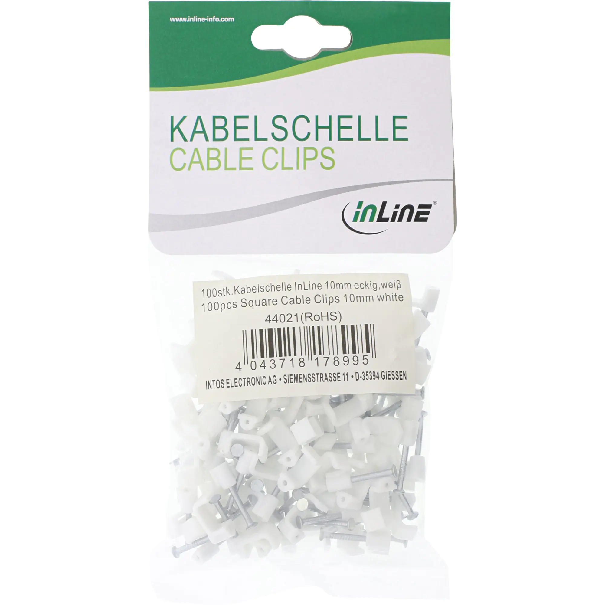 InLine Kabelschelle 10mm eckig - weiß - 100 Stück