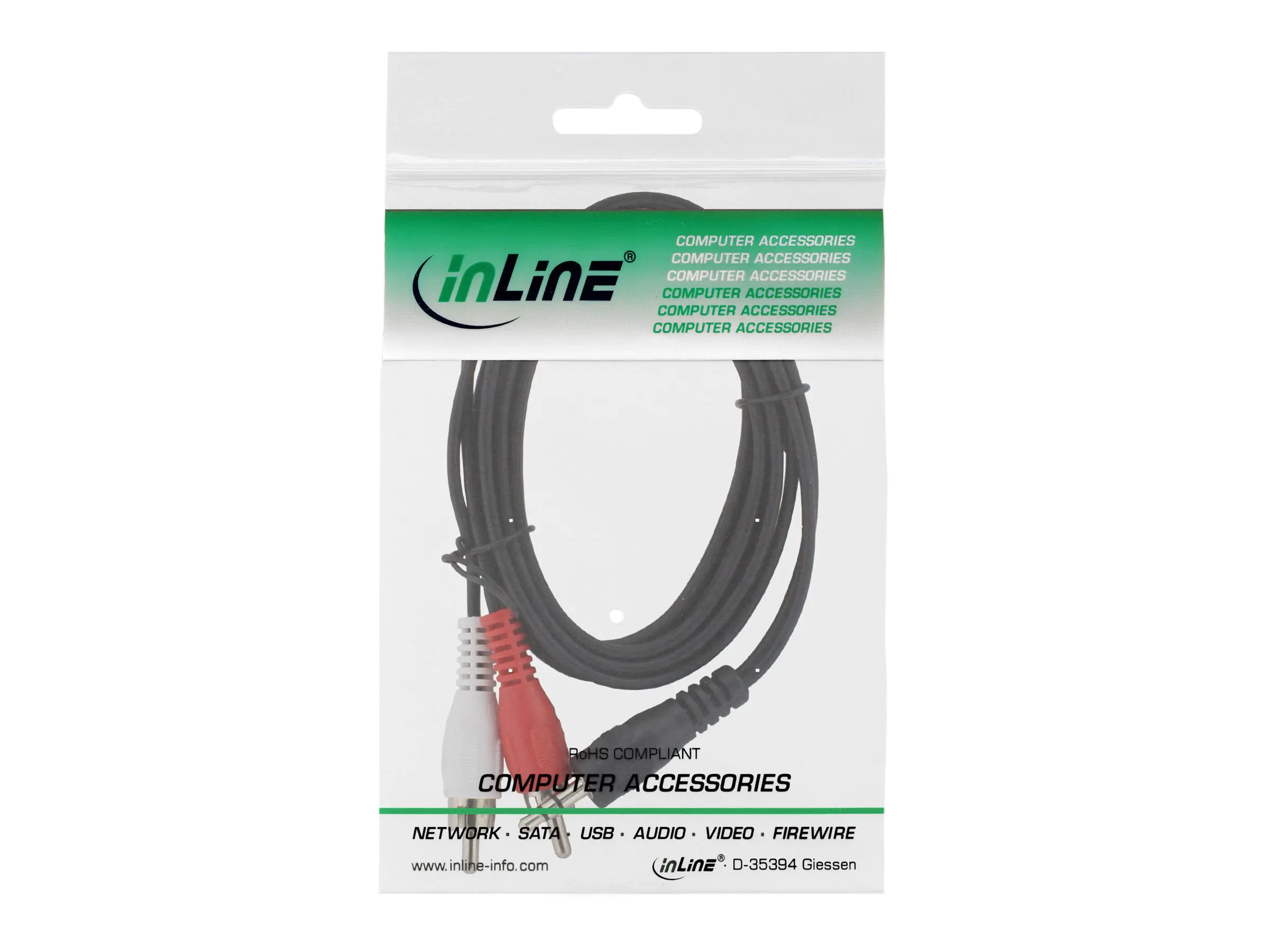 InLine - Audiokabel - RCA x 2 (M) bis Stereo Mini-Klinkenstecker (M) - 10 m - Schwarz
