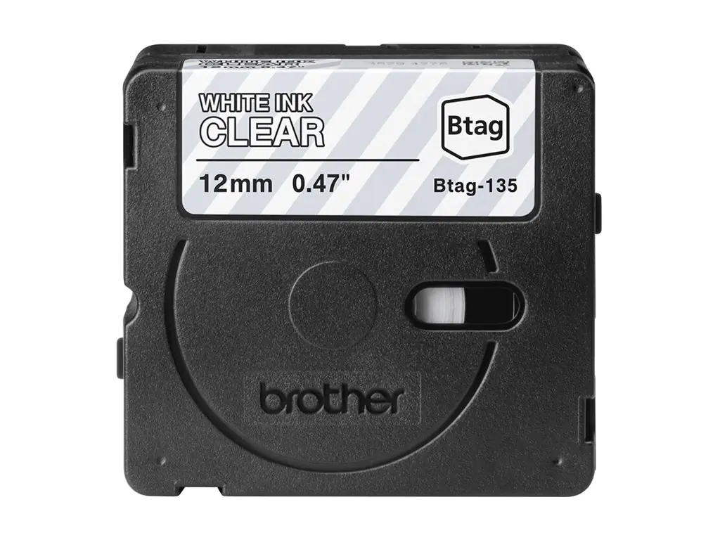 Brother Etikettenband BTAG135 Weiß auf durchsichtig Rolle (1,2 cm x 4 m)