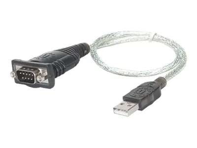 Manhattan USB-A to Serial Converter cable, 45cm, Male to Male, Serial/RS232/COM/DB9, Prolific PL-2303RA Chip, Black/Silver cable, Three Year Warranty, Blister - Kabel USB / seriell - USB (M) 205146