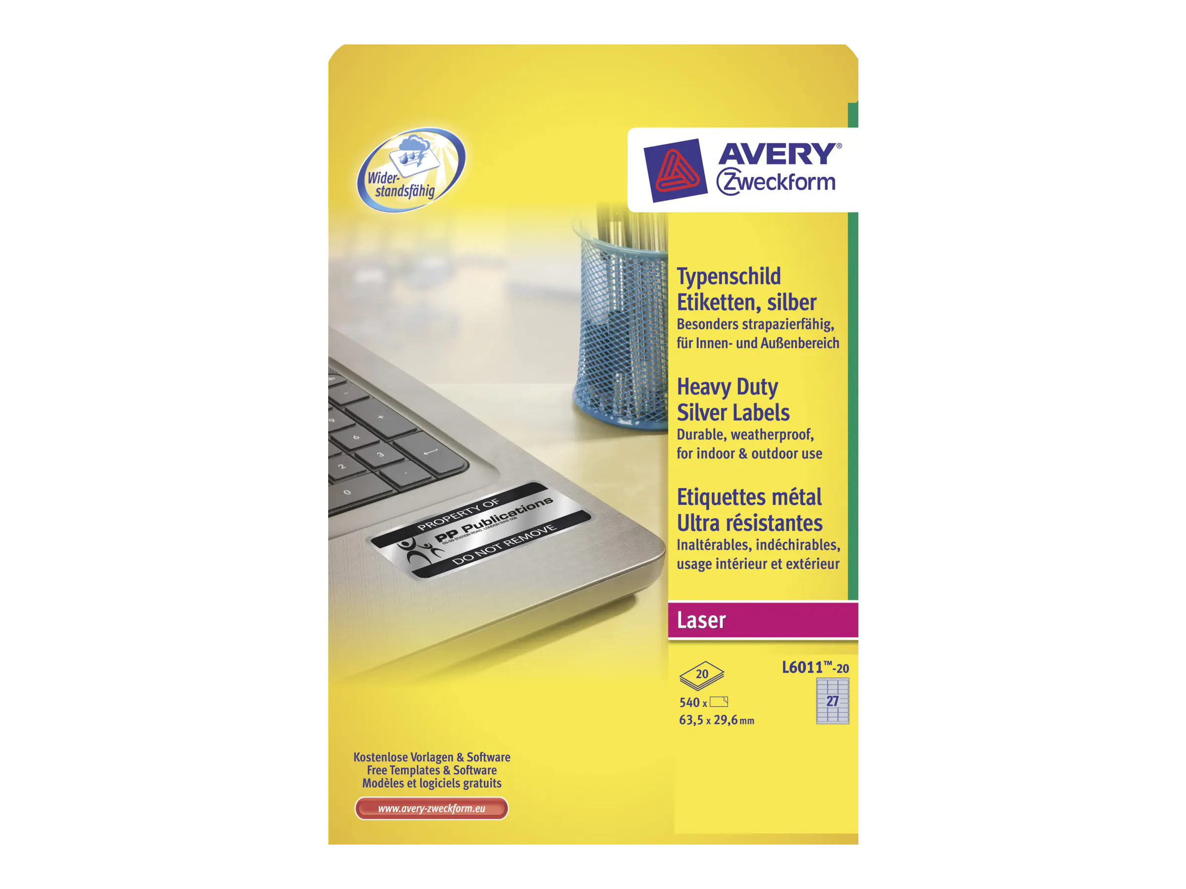 Avery Zweckform Typenschildetikett L6011-20 63,5x29,6mm 540 St./Pack.