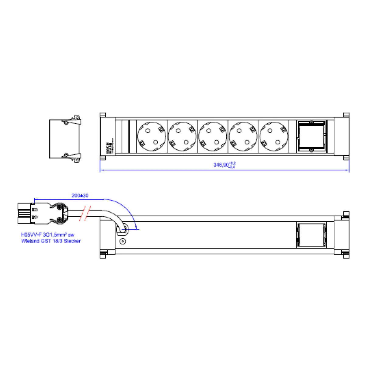 Bachmann POWER FRAME 5xCEE7/3 916.08811xCM Strom 0 2m GST18i3