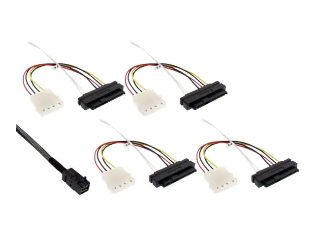 InLine - Internes SAS-Kabel - gerade durchgeführt - 4-Lane - 4x Mini SAS HD (SFF-8643) zu interne Stromversorgung, 4-polig, interne SAS, 29-polig (SFF-8482) - 1 m - Schwarz
