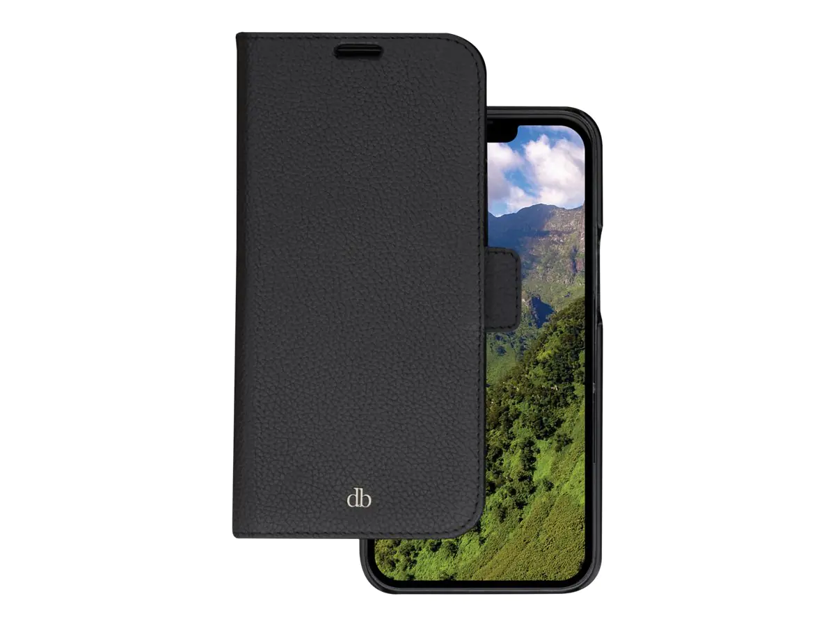 dbramante1928 New York - Flip-Hülle für Mobiltelefon - pebbled full-grain sustainable leather - Night Black - für Apple iPhone 14 Pro Max