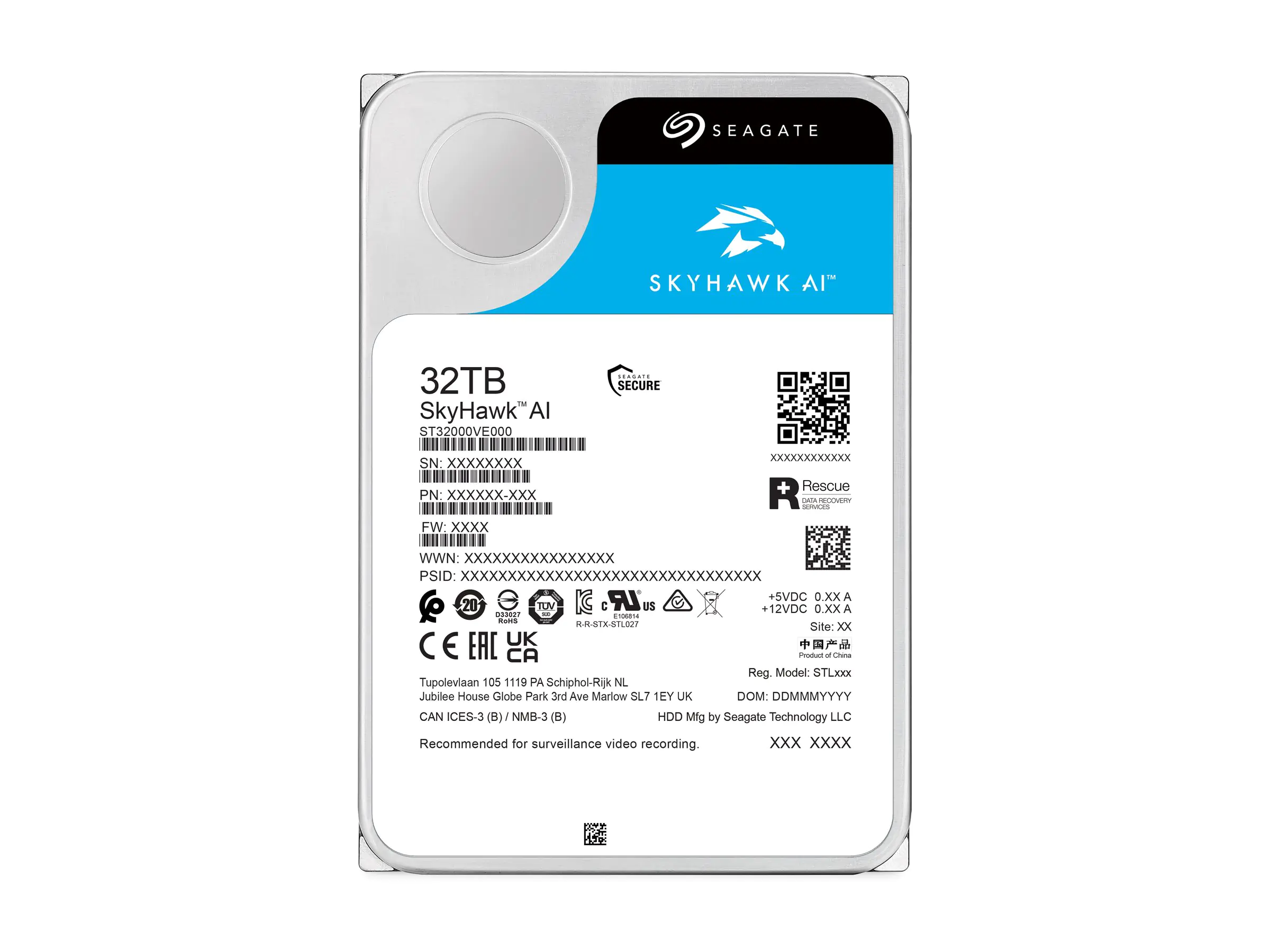 Seagate SkyHawk AI - Festplatte - 32 TB - intern - 3.5" (8.9 cm) ST32000VE000