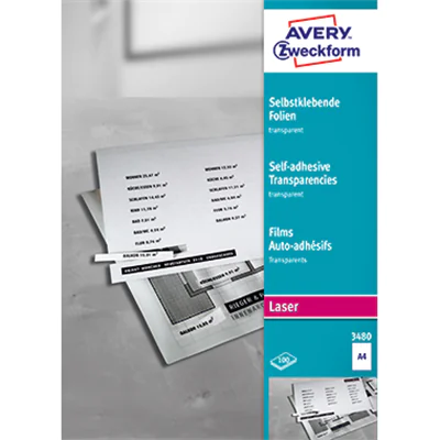 Avery Zweckform Laserfolie 3480 210x297mm transparent 100 St./Pack. Avery Zweckform Laserfolie 3480 210x297mm transparent 100 St./Pack.